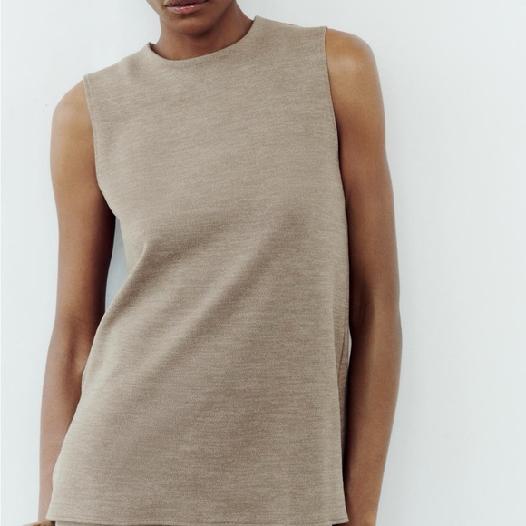 ZARA Tan Turtleneck Sleeveless Top - Picture 2 of 9